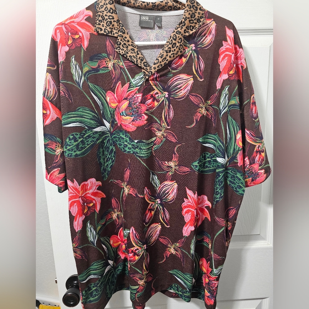 ASOS Multicolor Floral And Cheetah Print Button Down Shirt